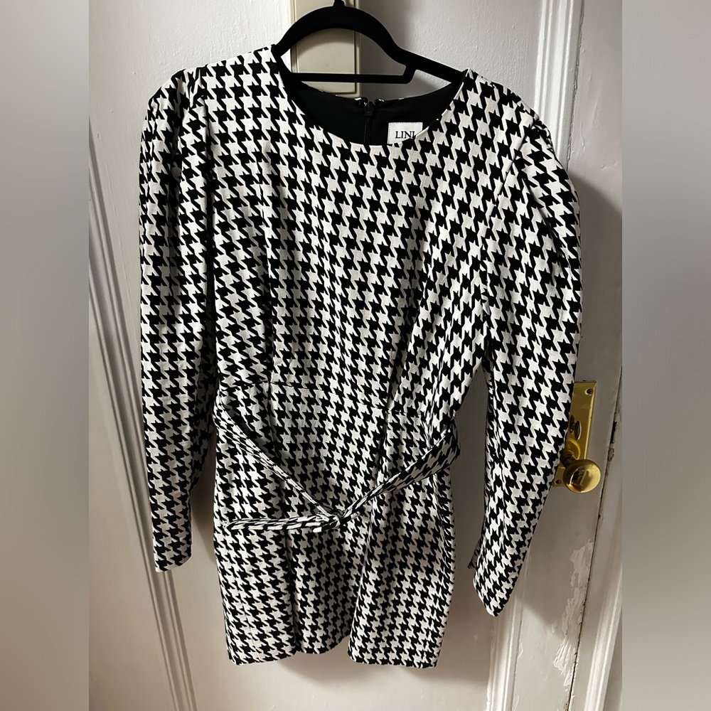 Black and white houndstooth designer dress